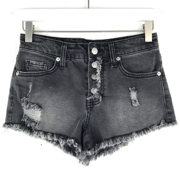 Wild Fable Black Washed Destructed Denim Shorts 00 - Picture 4 of 4